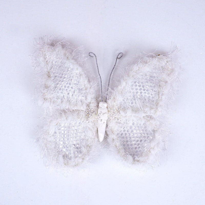 9" White Furry Butterfly Clip Set Of 6
