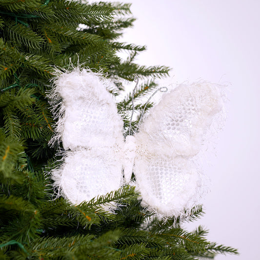 9" White Furry Butterfly Clip Set Of 6