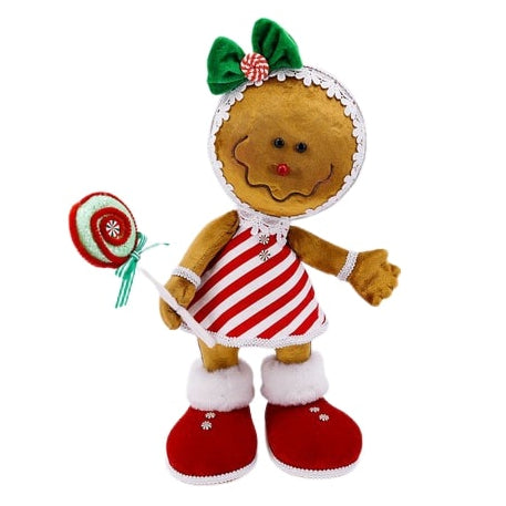 18" Gingerbread Girl With Green Bow
