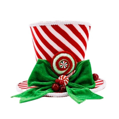 9" Peppermint Hat With Green Bow