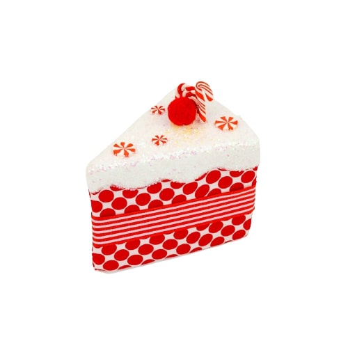 Juego de 6 adornos de rebanadas de pastel de menta roja y blanca de 5"