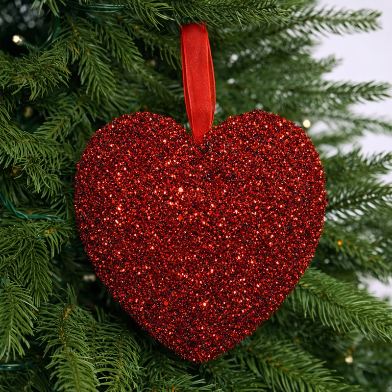 7" Red Heart Ornament Set Of 6