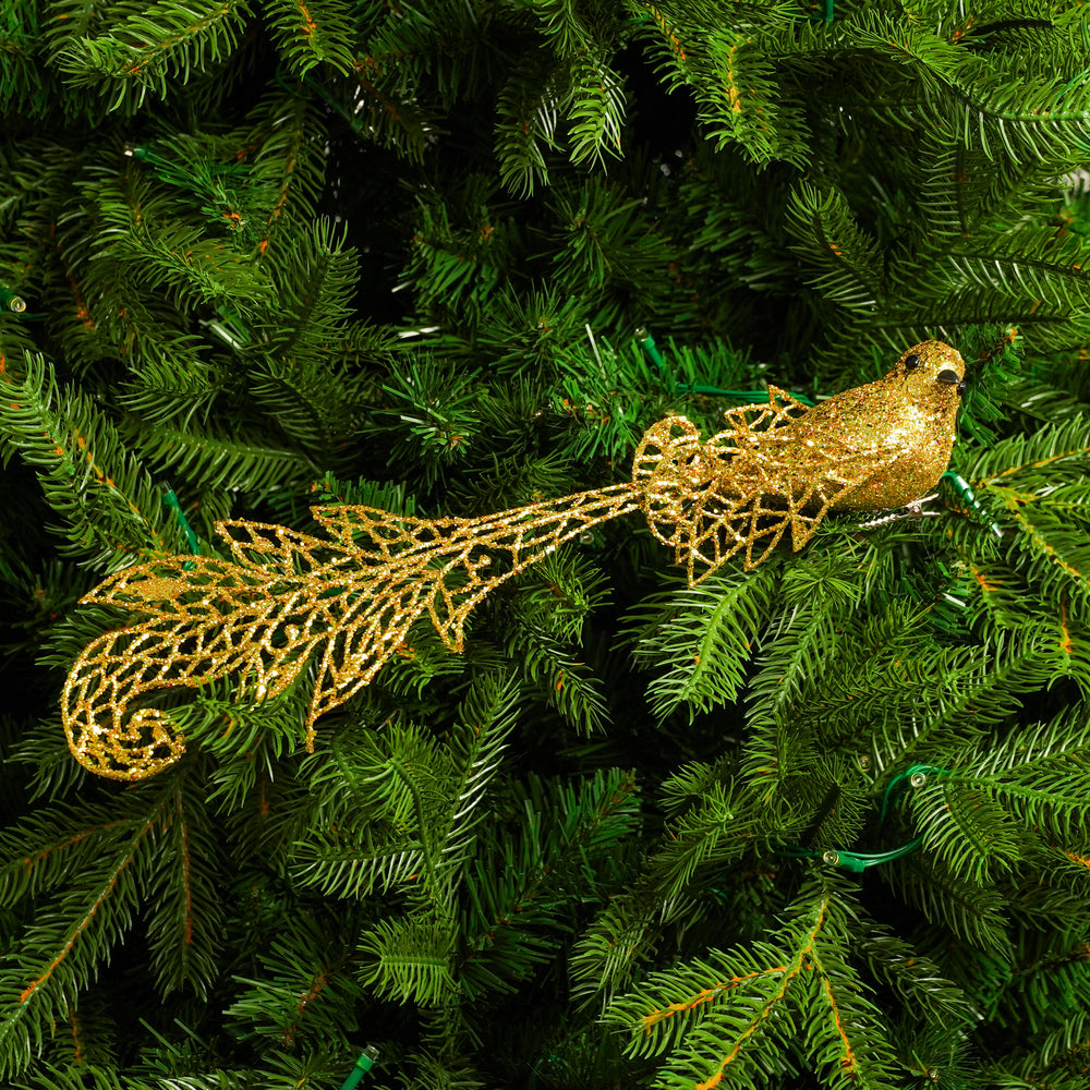 12" Gold Glitter Long Tail Bird Set Of 6