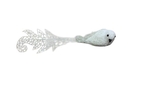 12" White Glitter Long Tail Bird Set Of 6