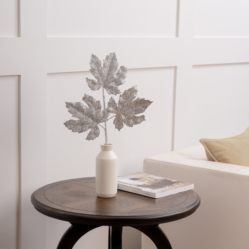 Juego de 4 púas de hojas plateadas con purpurina de 20"