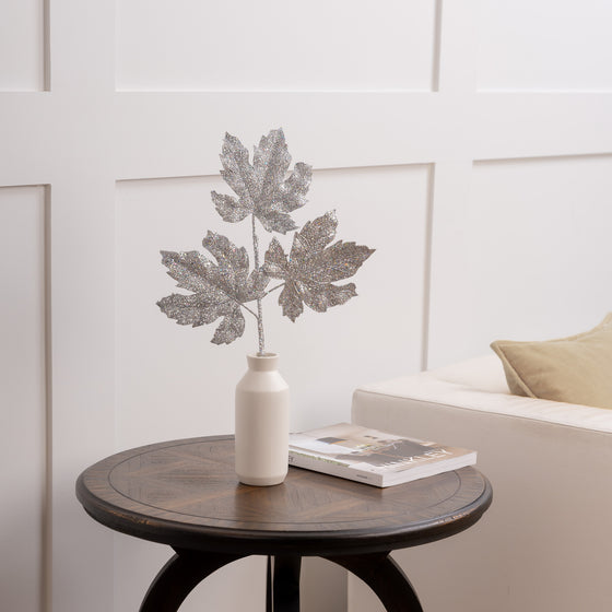 Juego de 4 púas de hojas plateadas con purpurina de 20"