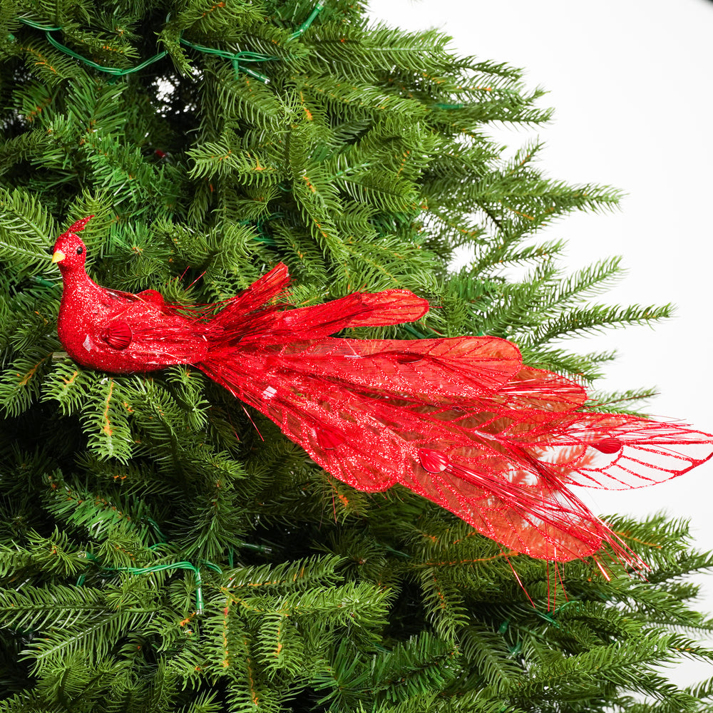 17" Red Glitter Long Tail Bird Set Of 2