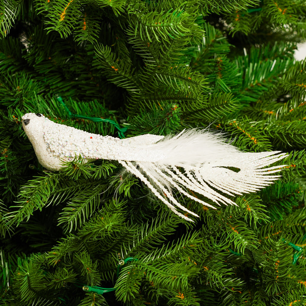 10" White & Champagne Sequined Bird Set Of 6