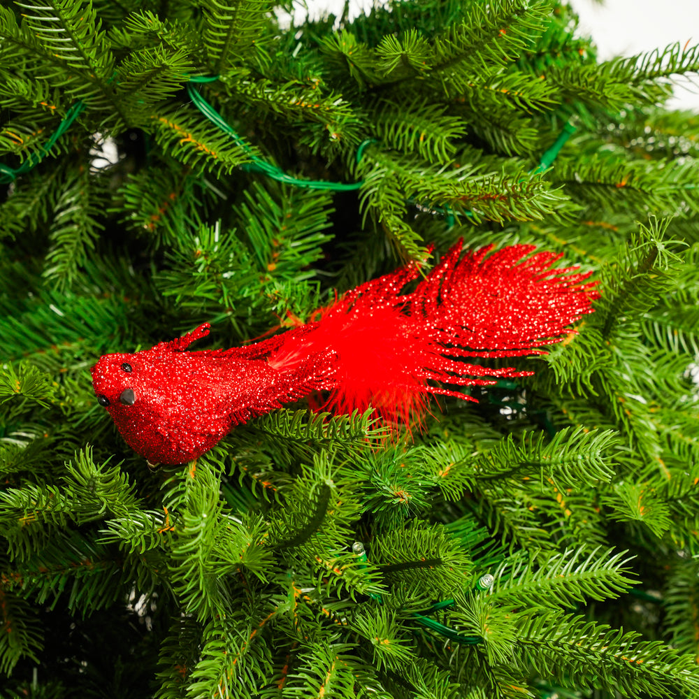 11" Red Glitter Bird Clip Set Of 6