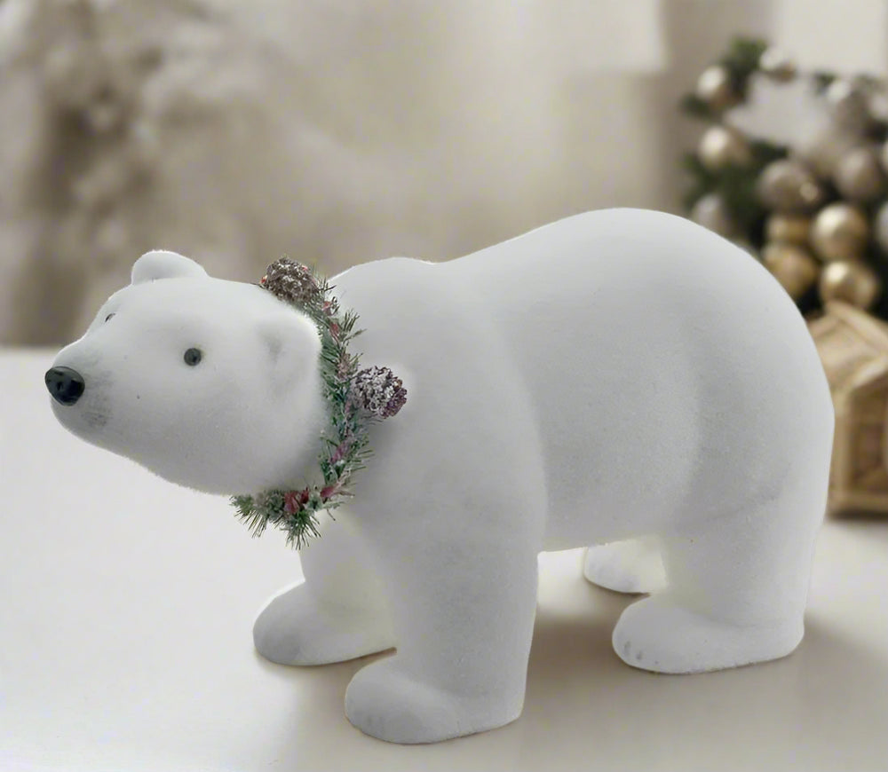 22" Polar Bear With Pine Wreath