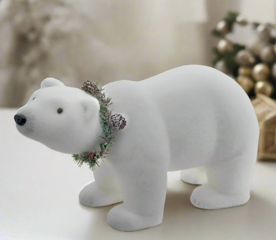 22" Polar Bear With Pine Wreath