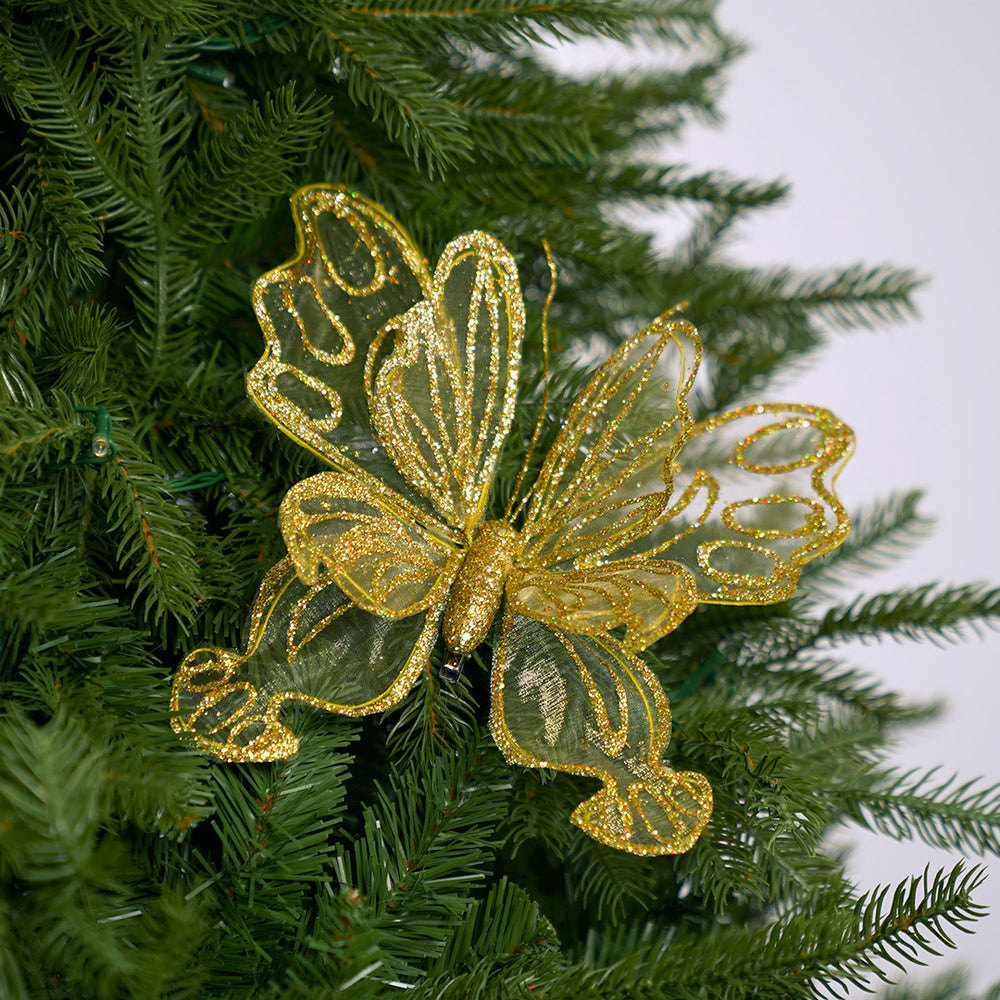8" Gold Glitter Butterfly Set Of 6