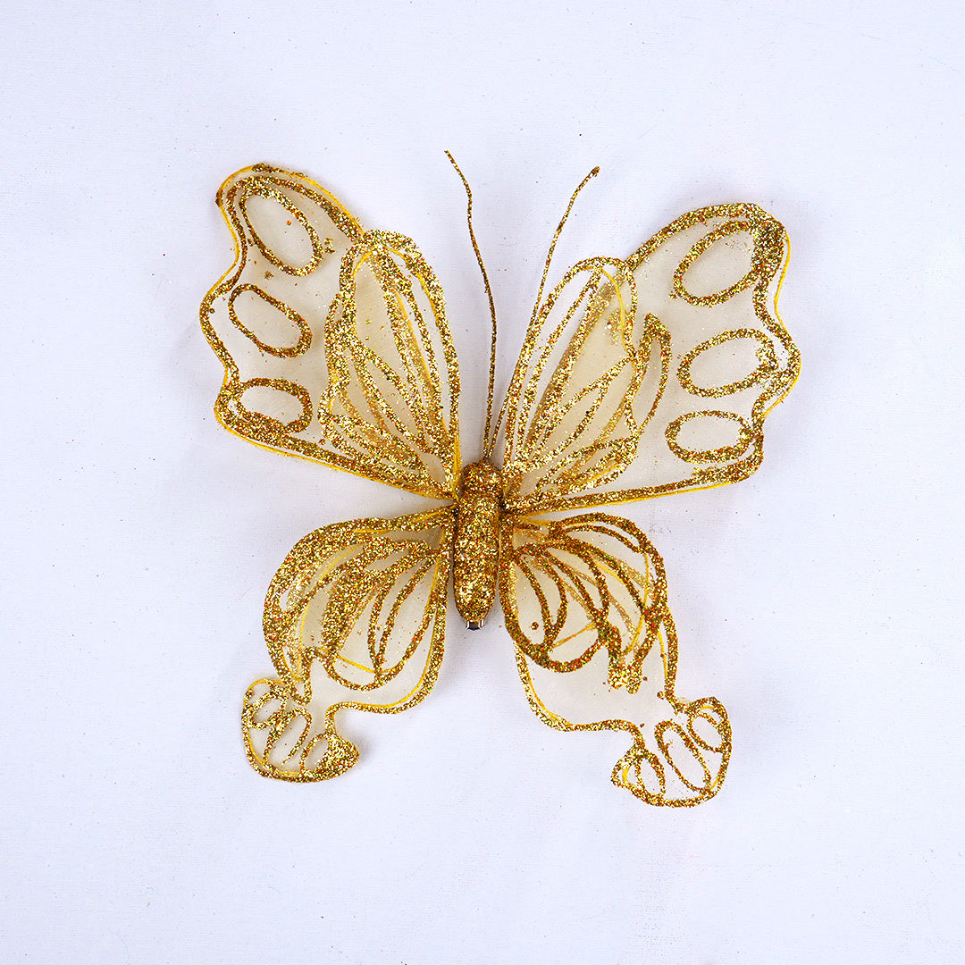 8" Gold Glitter Butterfly Set Of 6