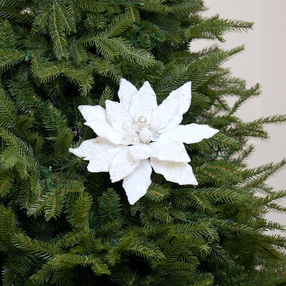 10" Icy White Poinsettia Clip Set Of 6