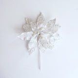 10" Icy White Poinsettia Clip Set Of 6