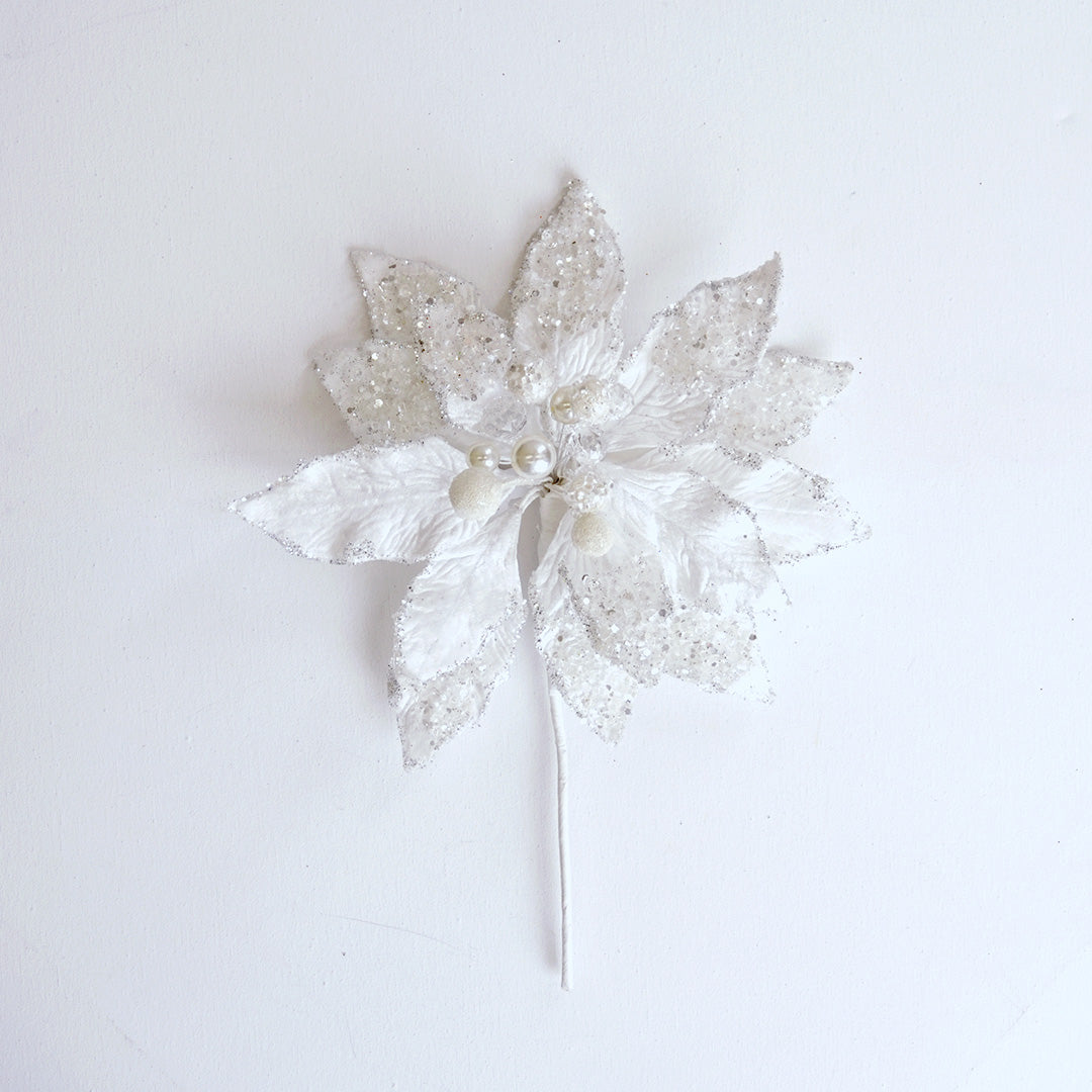 10" Icy White Poinsettia Clip Set Of 6