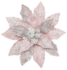 Decorative pink and silver poinsettia flower on a white background