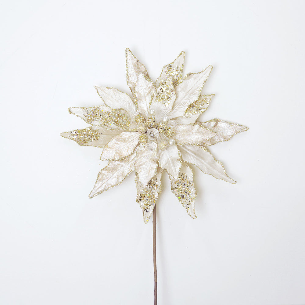 10" Champagne & Gold Poinsettia Clip Set Of 6