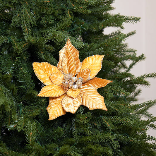 Juego de 6 broches de Poinsettia de Terciopelo de 11"