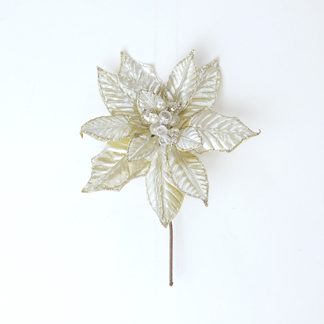 11" Platinum Velvet Poinsettia Clip Set Of 6