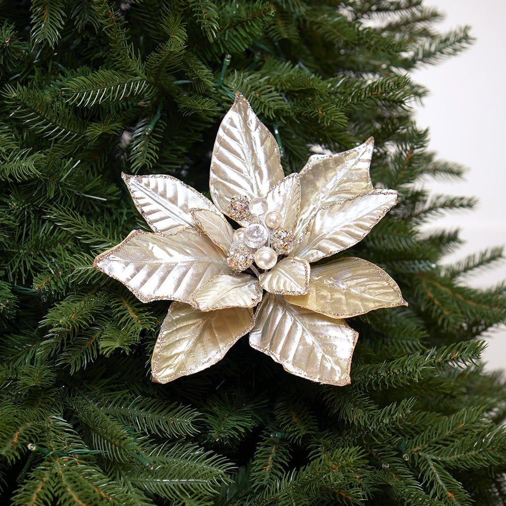 11" Platinum Velvet Poinsettia Clip Set Of 6