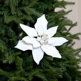 11" Icy White Velvet Poinsettia Clip Set Of 6