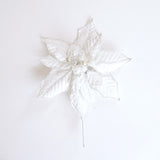 11" Icy White Velvet Poinsettia Clip Set Of 6
