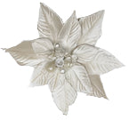 11" Icy Light Champagne Velvet Poinsettia Clip Set Of 6