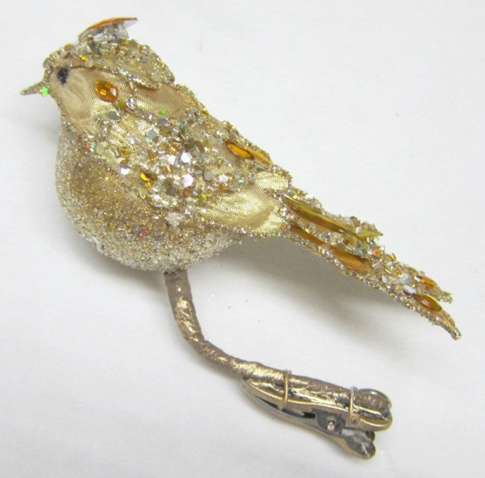 Juego de 6 broches de pájaros enjoyados dorados de 6"