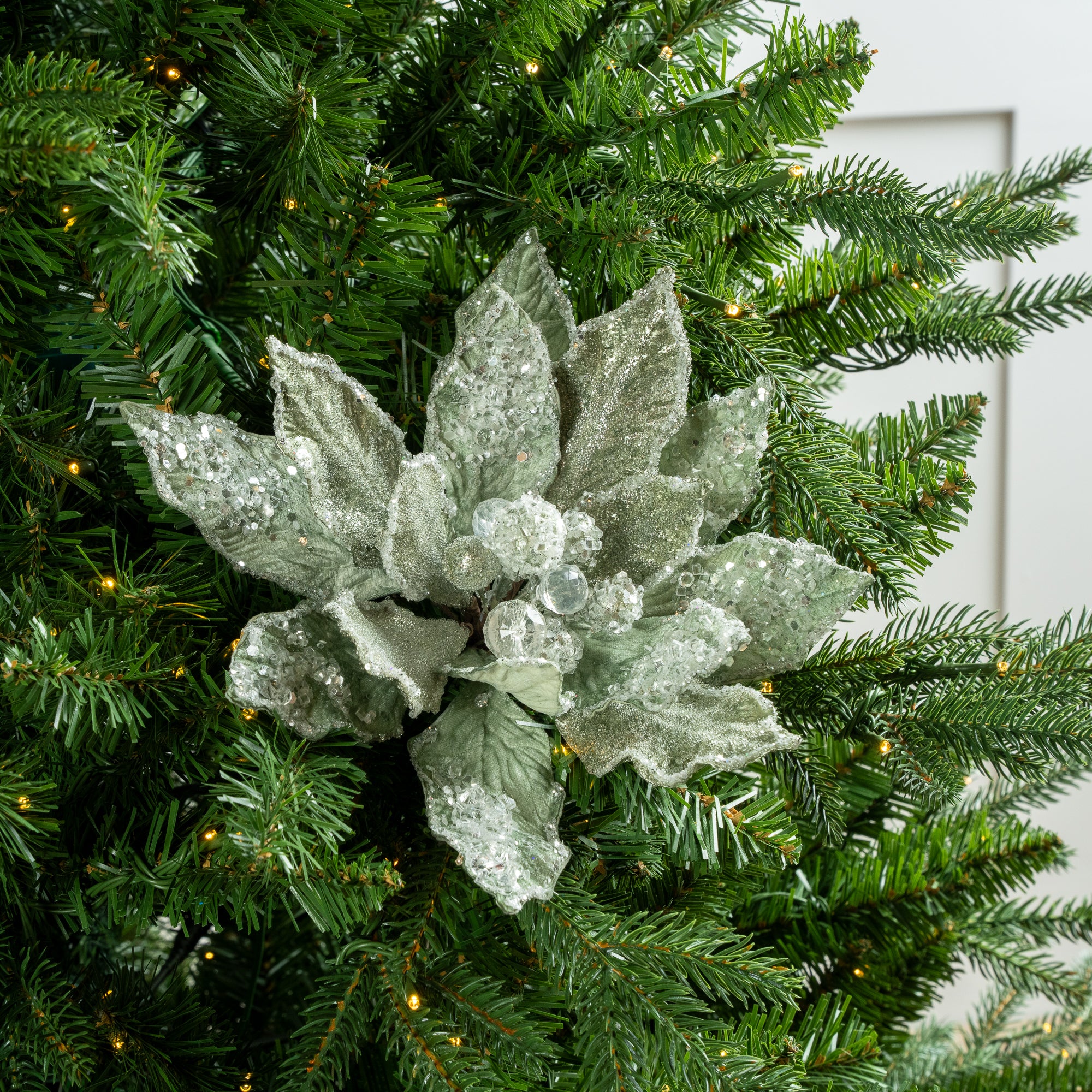 18" Icy Poinsettia Stem Set Of 6