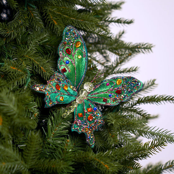 7" Multicolor Jewel Emerald Butterfly Clip Set of 6