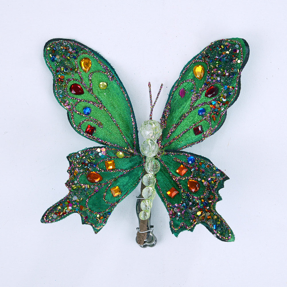 7" Multicolor Jewel Emerald Butterfly Clip Set Of 6
