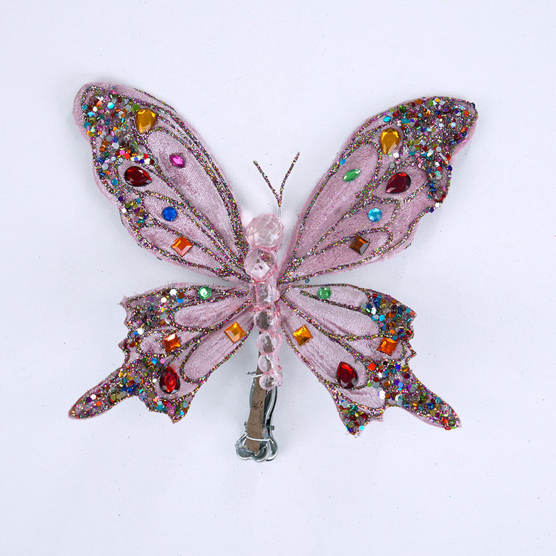 7" Multicolor Jewel Pink Butterfly Clip Set Of 6