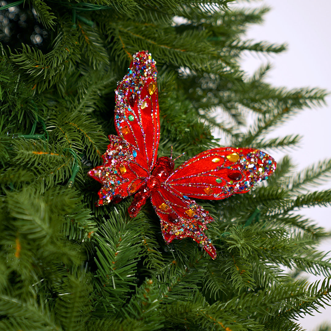 7" Multicolor Jewel Red Butterfly Clip Set Of 6
