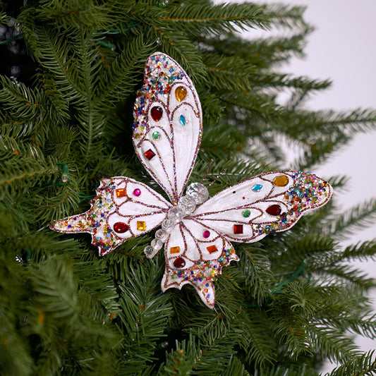 7" Multicolor Jewel White Butterfly Clip Set Of 6