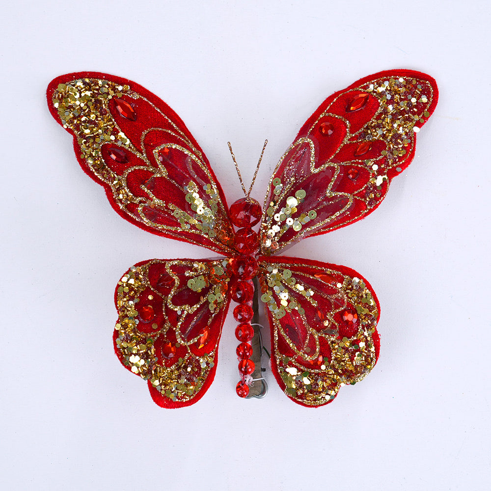 8" Red & Gold Butterfly Clip Set Of 6