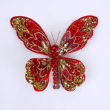 Set de 6 clips de mariposa rojos y dorados de 8"