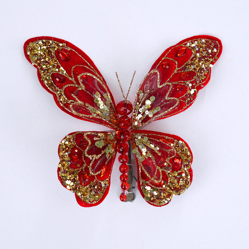 Set de 6 clips de mariposa rojos y dorados de 8"