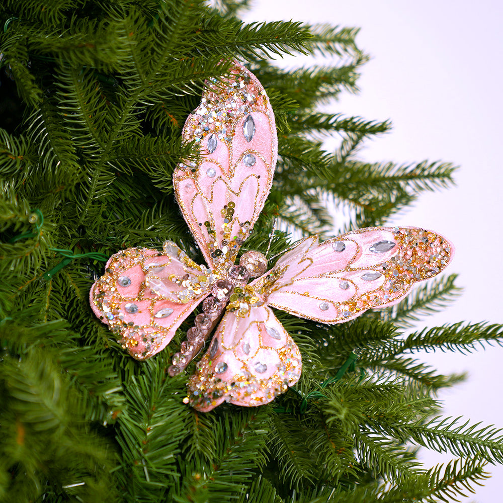8" Pink & Platinum Butterfly Clip Set Of 6