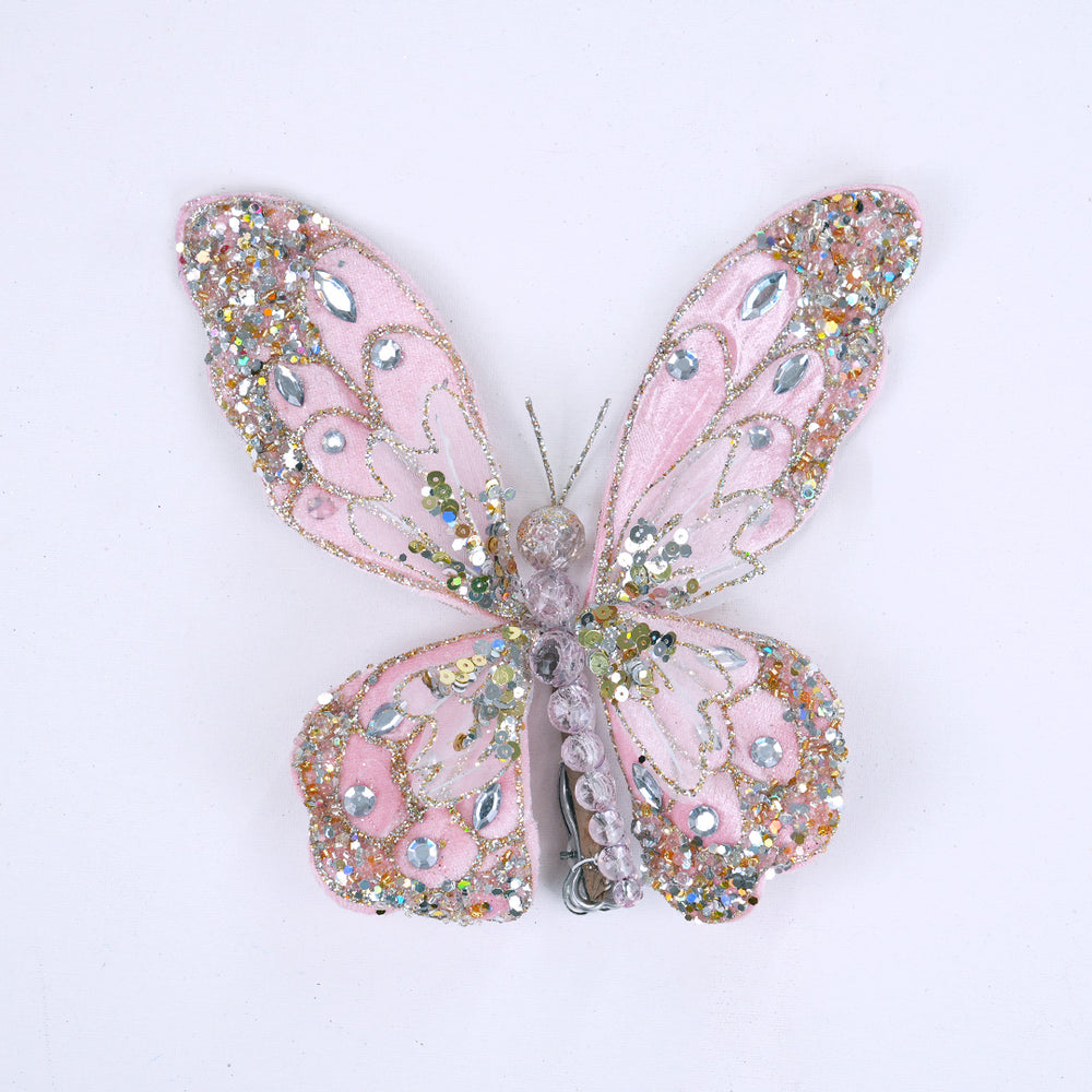 8" Pink & Platinum Butterfly Clip Set Of 6