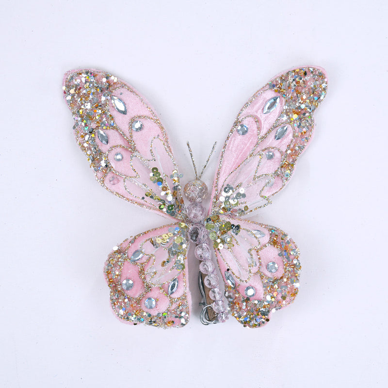 Set de 6 clips de mariposa rosas y platino de 8"