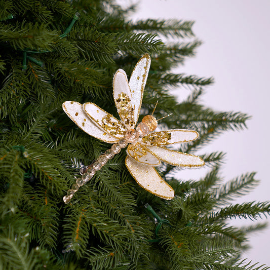 7" Ivory & Gold Dragonfly Clip Set Of 6