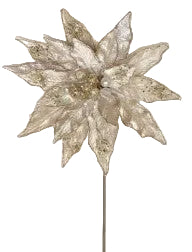 14" Champagne Gold Poinsettia Stem Set Of 2