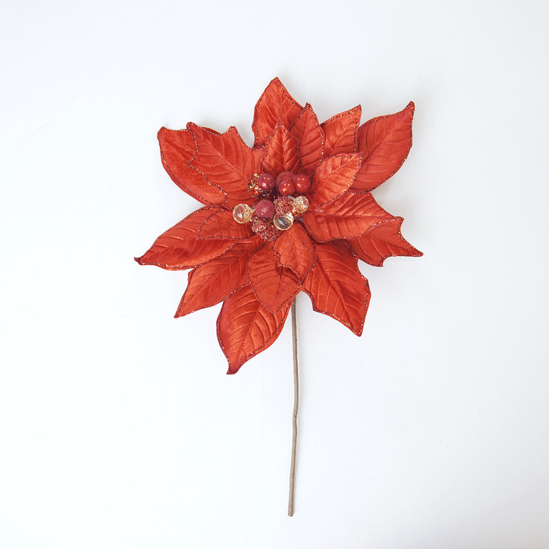 16" Red Velvet Poinsettia Stem Set Of 2