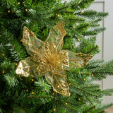 8" Mesh Glitter Poinsettia Set Of 12