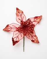 8" Mesh Glitter Poinsettia Set Of 12