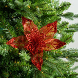 8" Mesh Glitter Poinsettia Set Of 12