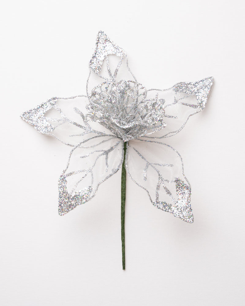 8" Mesh Glitter Poinsettia Set Of 12