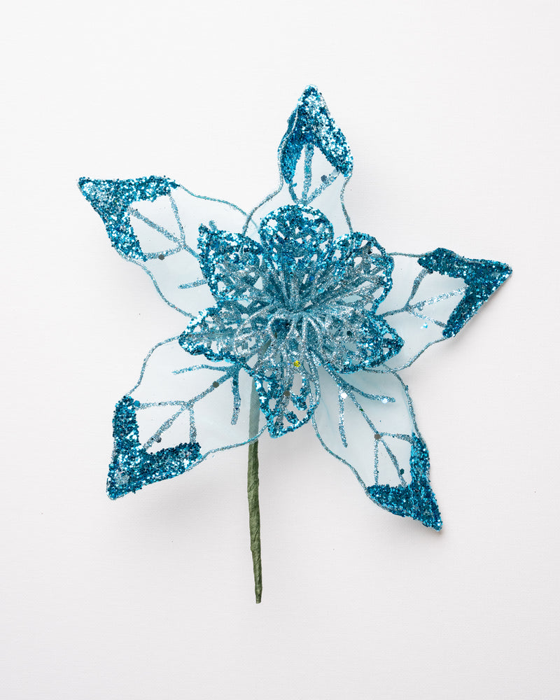 8" Mesh Glitter Poinsettia Set Of 12
