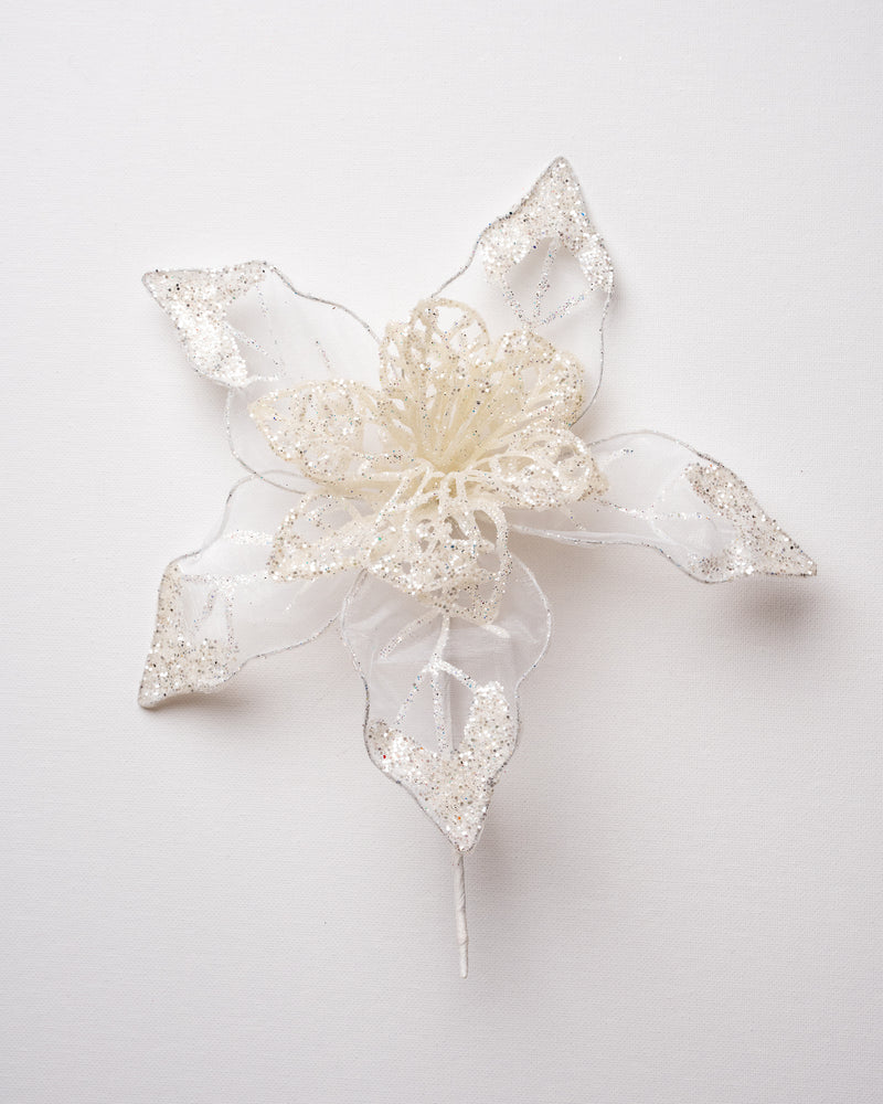 8" Mesh Glitter Poinsettia Set Of 12